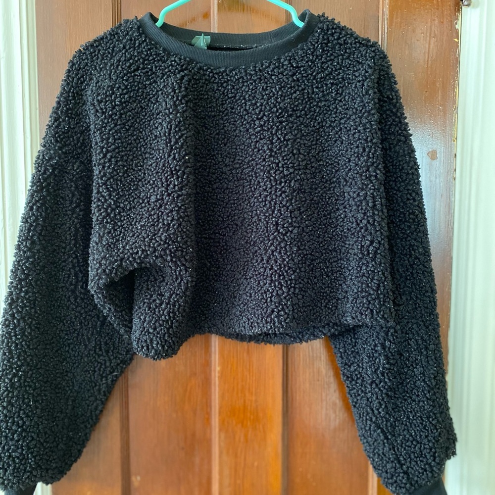 Black cropped faux fur sweater from WILD FABLE